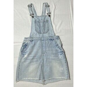 FB Sister Overall Denim Dress Distressed Raw Hem Blue Size Small